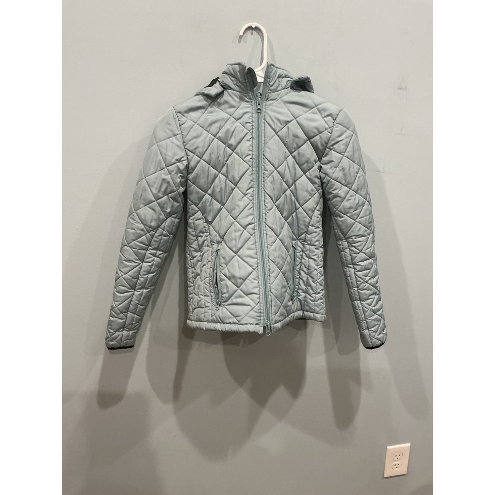Riding Sport Kids Quilted Horseback Riding Jacket M Blue Hooded Equestrian Coat